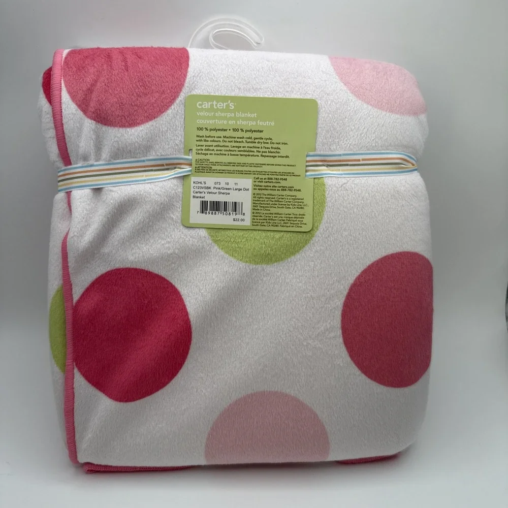 NWT 2012 Carter's Polka Dot Velour Sherpa Baby Blanket Replacement VHTF 30x40